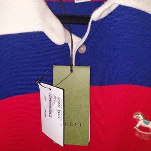 Gucci Blue & Red Striped Long Sleeve Shirt (Cream Collar & Cuff)